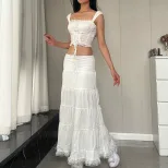 Fashion Womens Set Square Neck Lace Tie Ruffled Hem Skirt Winter Collection Wholesale Available