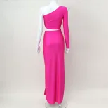 Off Shoulder Long Sleeve Hollow Out Bodycon Dress High Waist Solid Color Sexy Style Evening Part