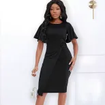Plus Size Womens Dress Ruffle Sleeve Fashionable Split Hem Summer Style Perfect for Casual or Fo
