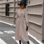 Long Sleeve Leopard Print Dress Elegant Design Comfortable Fabric Trendy Style Perfect for Fall