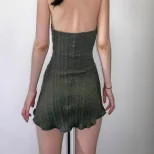 Halter Neck Bodycon Dress Elegant Ruffle Trim Sexy Fit Autumn Fashion Perfect for Parties and Ev