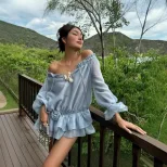 Elegant Off Shoulder Ruffle Chiffon Dress Slim Fit Long Sleeve Winter Fashion Perfect for Partie