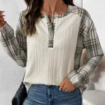Casual Vintage Plaid Patchwork Top Textured Fabric Simple Design Autumn Style Wholesale Availabl