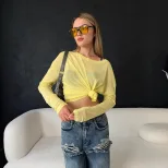 Womens Sheer Off Shoulder Long Sleeve T Shirt Soft and Sexy Lyocell Fabric Trendy Casual Wear Wh