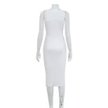 Sleeveless Knit Bodycon Dress Stylish Button Design Elegant Fit Perfect for Parties and Casual O