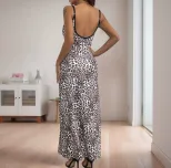 Leopard Print Maxi Dress Bodycon Fit Spaghetti Straps Trendy Design Perfect for Summer Parties W