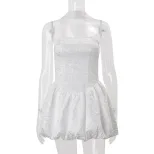 French Style Strapless Dress Fashionable Sexy Ruffled Hem Waist Tie Fall Perfect for Parties and