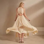 Womens Roman Style Halter Neck Midi Dress Sexy Vacation Inspired Spring Summer Collection Wholes