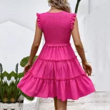 Summer Sleeveless Dress Lightweight Solid Color Flowing Design Beach Vacation Wear Wholesale Ava