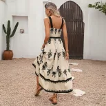 Vintage Floral Print Maxi Dress Sleeveless Bohemian Style Perfect for Summer Vacations Wholesale