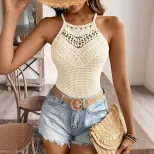 Geometric Hollow Diamond Lace Top Unique Design Lightweight Fabric Summer Vacation Style Wholesa