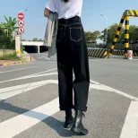 黑色直筒阔腿牛仔裤女2023新款韩版学生高腰宽松显瘦百搭遮胯长裤