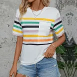 Colorful Striped Short Sleeve T Shirt for Women Summer Style Casual Fit Comfortable Fabric Whole