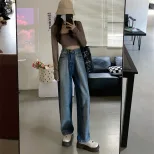 渐变色牛仔裤女宽松显瘦高腰阔腿拖地直筒设计感裤子2022春秋女装