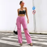 Fashionable Distressed Wide Leg Pants Loose Fit Straight Cut Spring Summer Style Wholesale Avail