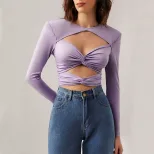 Sexy Hollow Out Long Sleeve Crop Top Slim Fit Milk Silk Fabric Trendy Design Perfect for Parties