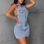 Backless Denim Dress Halter Neck Casual Style Summer Wear Ready to Ship Low MOQ custom packaging