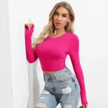 Womens Slim Fit Long Sleeve T Shirt High Stretch Versatile Trendy Design Autumn Winter Fashion W