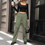 Womens Distressed Wide Leg Straight Jeans Casual Style European and American Fashion Perfect for