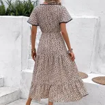 Summer Womens Dress Short Sleeve Leopard Print Mid Length Casual Wear for Parties or Daily Use O
