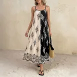 Bohemian Maxi Dress Loose Fit Color Block Paisley Print Sleeveless Summer Vacation Wear Wholesal