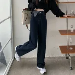 速卖通牛仔裤女2023春季新款韩版学生复古宽松百搭显瘦直筒长裤潮