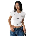 Slim Fit Short Top with Bow and Heart Design Sexy Style for Trendy Women Perfect for Casual Outi