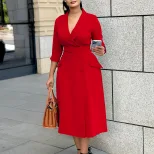 Double Breasted Blazer Dress Elegant Solid Color Mid Length Fashionable Design Perfect for Offic