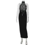 Elegant Sleeveless Lace Trimmed Bodycon Dress Hollow Out Design Red Carpet Style Perfect for Eve