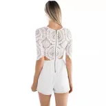 High End Lace Jumpsuit Floral Design Cotton Blend Hollow Out Short Style Perfect for Summer Even