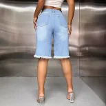 Fashionable Womens Distressed Wide Leg Straight Leg Denim Pants Frayed Hem Casual Style Wholesal