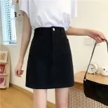 流行洋气显瘦牛仔半身包臀裙黑色高腰a字纯欲风甜辣妹学生短裙子