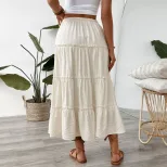 Layered Solid Color Summer Maxi Skirt Casual Style Minimalist Design Adjustable Tie Wholesale Av
