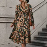 Long Sleeve Leopard Print Dress Mid Length Autumn Fashion Casual Wear Wholesale Available OEM OD