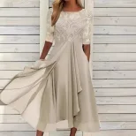 Chiffon Lace Hollow Out Long Dress Elegant Design Perfect for Bridesmaids Evening Gown Wholesale