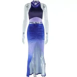 Fashion Floral Two Piece Set Sleeveless Backless High Slit Skirt Trendy for Summer Outings Whole