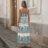 Floral Print Tiered Maxi Dress Sleeveless Bohemian Style Vacation Ready Wholesale Available cust