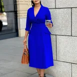 Double Breasted Blazer Dress Elegant Solid Color Mid Length Fashionable Design Perfect for Offic