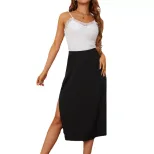 Knit Midi Skirt Elegant Split Design Versatile Solid Color Comfortable Fabric Spring Summer Casu