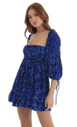 Plus Size Loose Sequin Mini Skirt Dress Short Sleeve Square Neck Solid Color Flared Hem Summer C