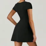 Elegant A Line Dress with Square Neckline Sexy Split Hem Waist Cinching Design Perfect for Parti