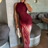 Sleeveless Stand Collar Dress Fashionable Floral Print Mid Length Sexy Elegant Bodycon Style Per