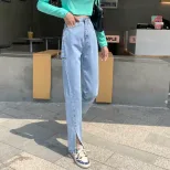 2022春秋新款阔腿牛仔裤女直筒宽松泫雅风高腰垂感拖地裤长裤潮