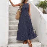 French Vintage Sleeveless Backless Dress Polka Dot Design Waist Defining Fit Ideal for Summer Va