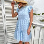 Blue Loose Floral Chiffon Dress Summer Fashion Comfortable Fit Elegant Style Wholesale Available