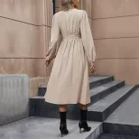Fashionable Womens Solid Color Long Sleeve Split Dress Elegant Design Versatile for Spring and A