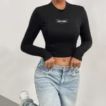 Slim Fit Solid Color Turtleneck Long Sleeve T Shirt Womens Autumn Winter Streetwear Casual Style