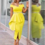 Plus Size Fashionable Womens Dress High Waist Midi Length Elegant Style Perfect for Work or Spec