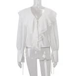 Chiffon Cardigan Top Ruffled Hem Lantern Sleeves Stylish Elegant Autumn Fashion for Women Wholes