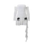 Off Shoulder Ruffled Long Sleeve Dress Sexy Pleated Elegant Autumn Fashion for Women Wholesale A